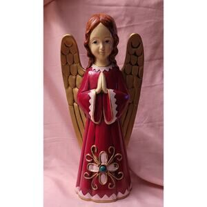 Vintage Christmas Angel Decor MCM Japan 12" Red Pink ~ Gold Wings